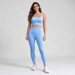Sky Blue High-Waisted Ribbed Leggings – Women’s Size Small